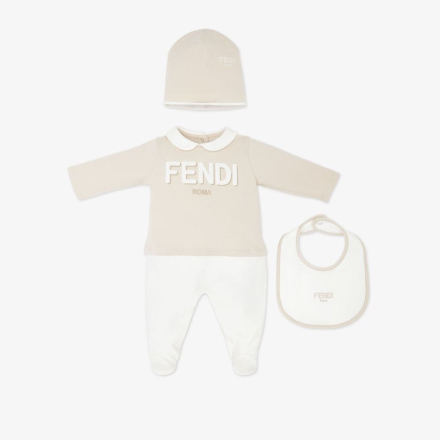 Bambini Fendi Bambina | Completino Fendi Roma In Jersey Beige