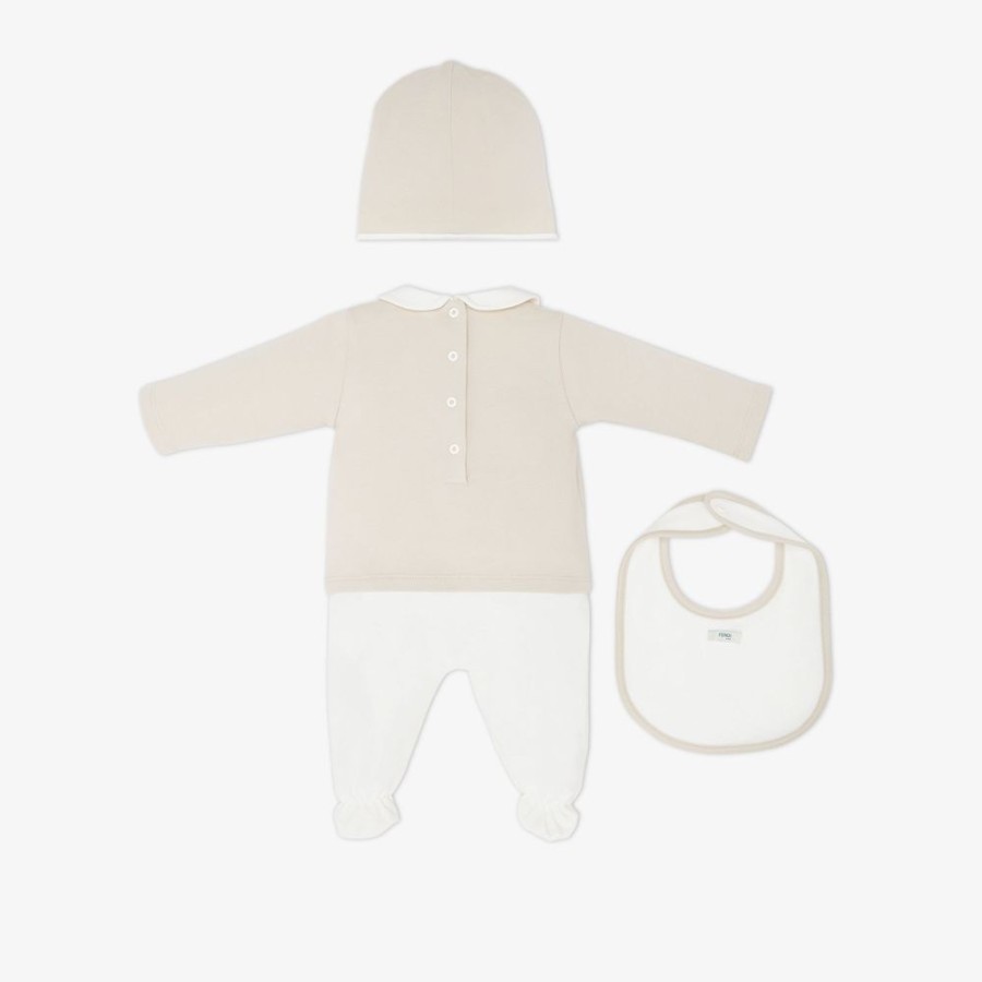 Bambini Fendi Bambina | Completino Fendi Roma In Jersey Beige