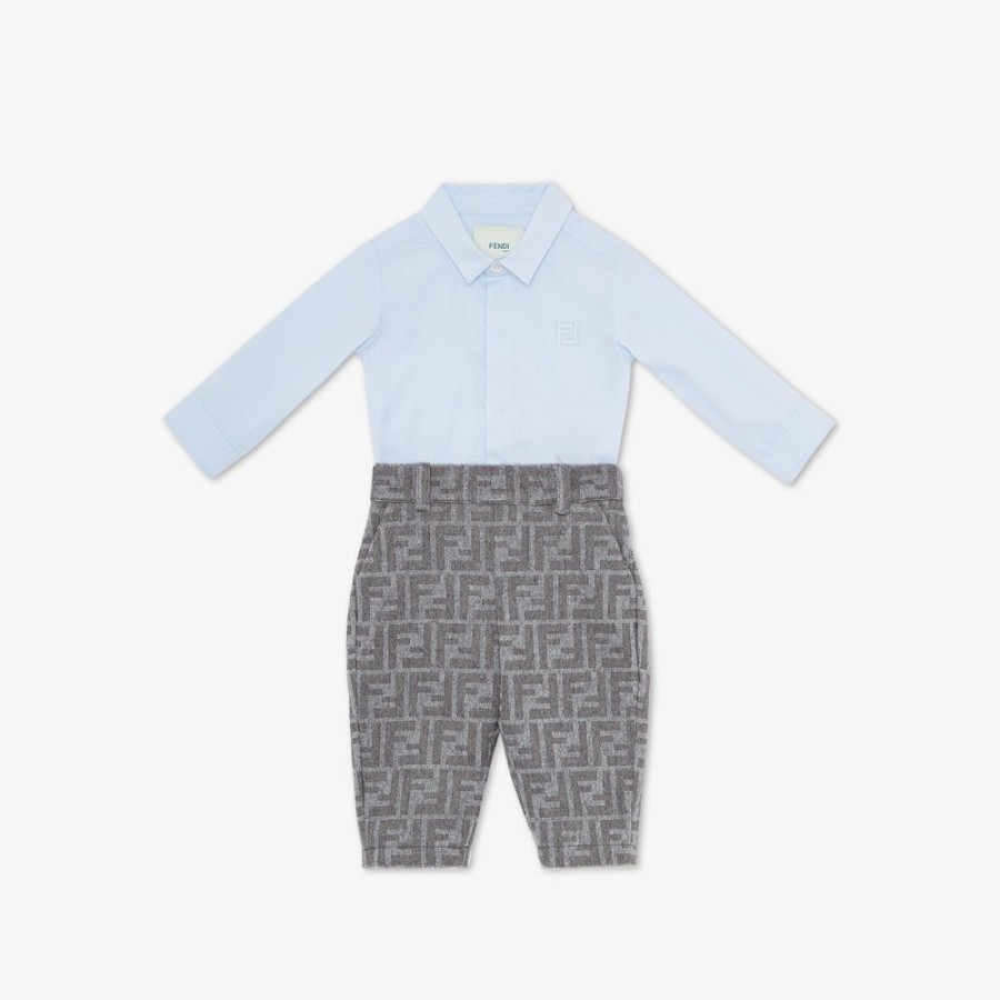 Bambini Fendi Bambino | Tutina Baby In Popeline E Flanella Con Logo