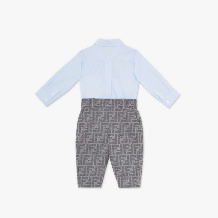 Bambini Fendi Bambino | Tutina Baby In Popeline E Flanella Con Logo