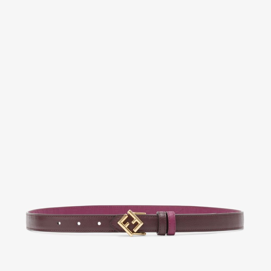 Donna Fendi Cinture | Cintura Reversibile In Pelle Bordeaux