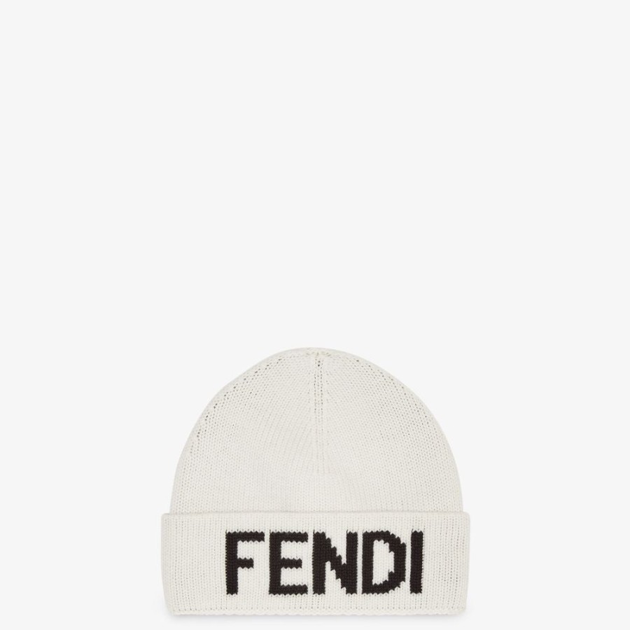 Uomo Fendi Cappelli E Guanti | Cappello In Lana Bianca