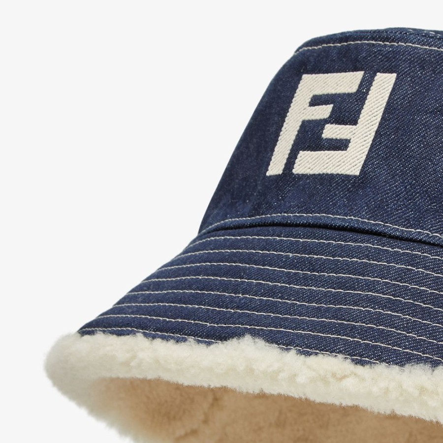 Uomo Fendi Cappelli E Guanti | Bucket In Denim Blu