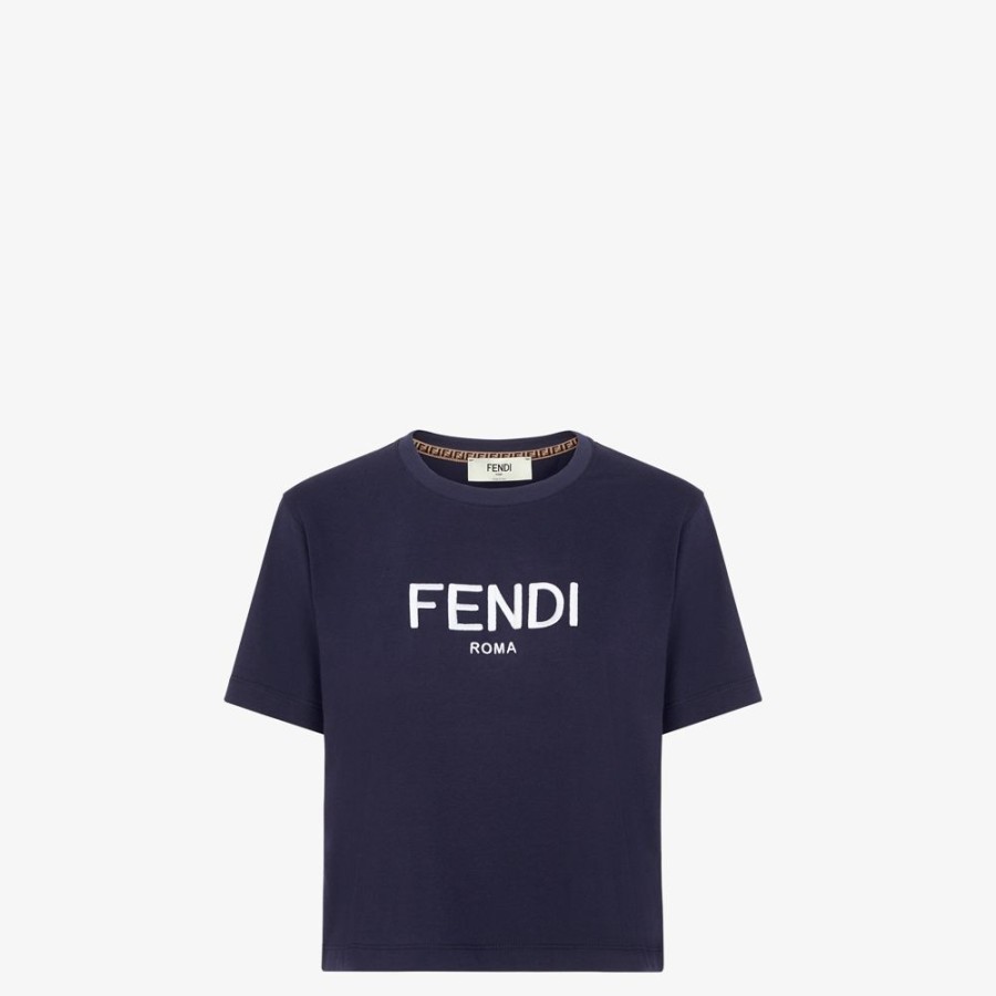 Donna Fendi T-Shirt E Felpe | T-Shirt In Cotone Blu