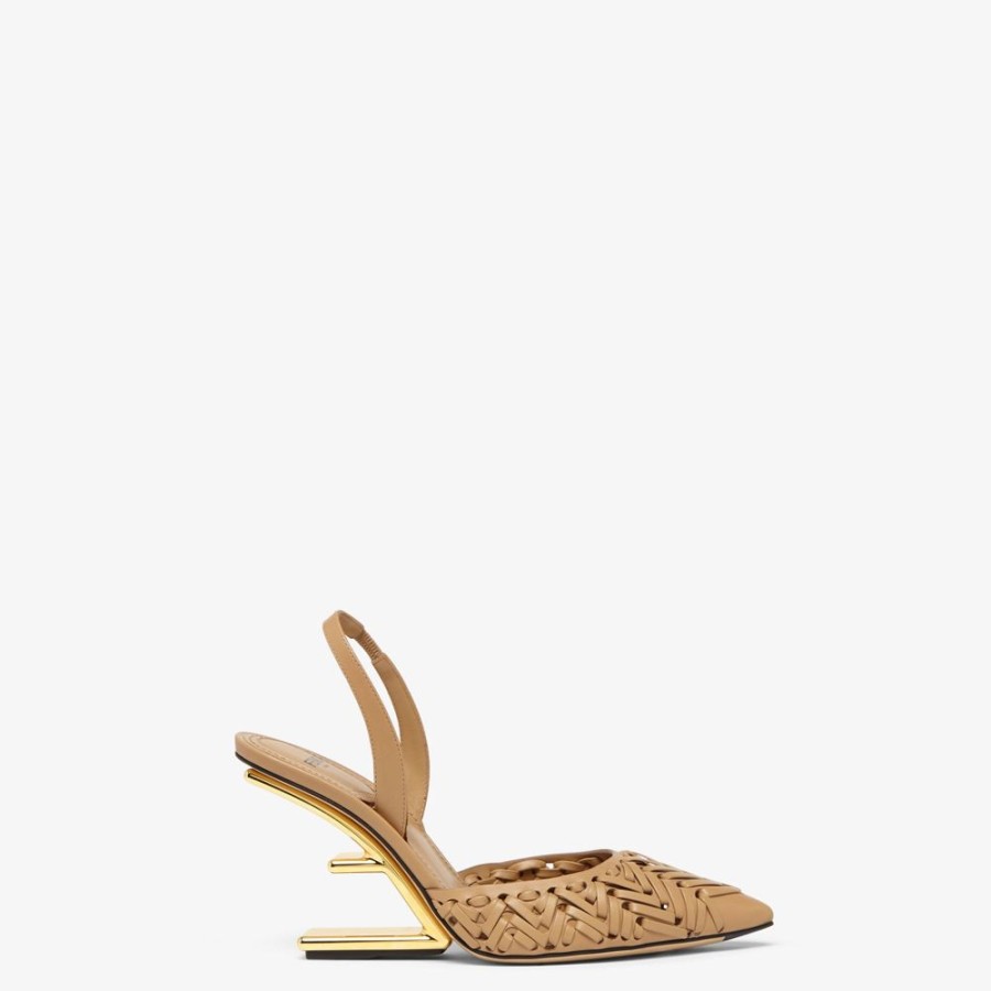 Donna Fendi Decollete | Slingback Tacco Alto In Pelle Beige