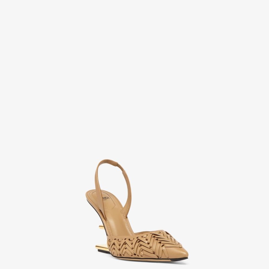 Donna Fendi Decollete | Slingback Tacco Alto In Pelle Beige