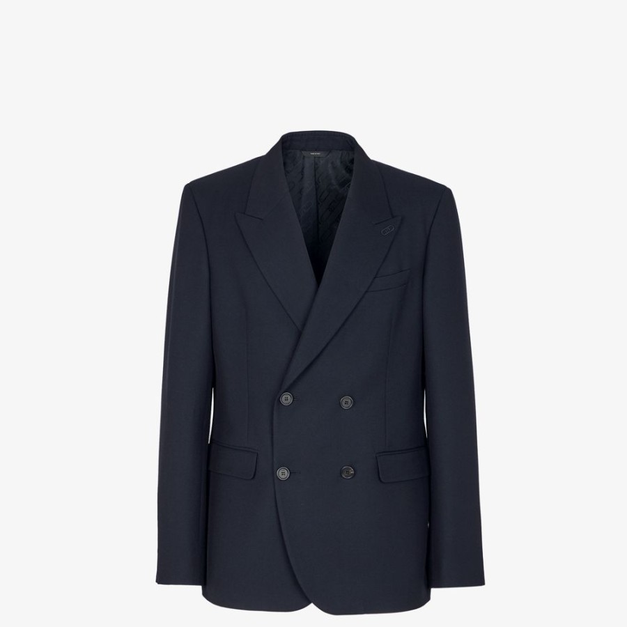 Uomo Fendi Giacche E Abiti | Blazer In Lana Blu