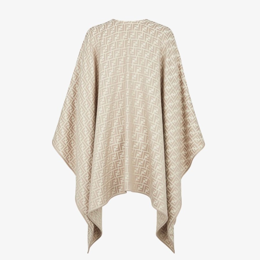 Donna Fendi Sciarpe E Poncho | Poncho In Lana E Seta Grigia