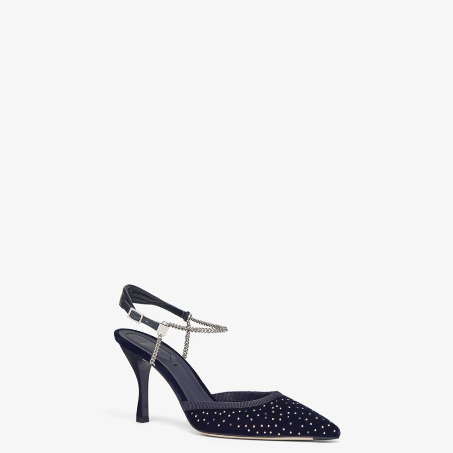 Donna Fendi Decollete | Slingback Tacco Alto In Velluto Blu