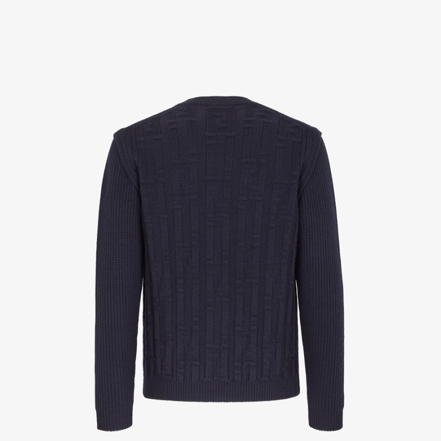 Uomo Fendi Maglieria | Pullover In Lana Blu