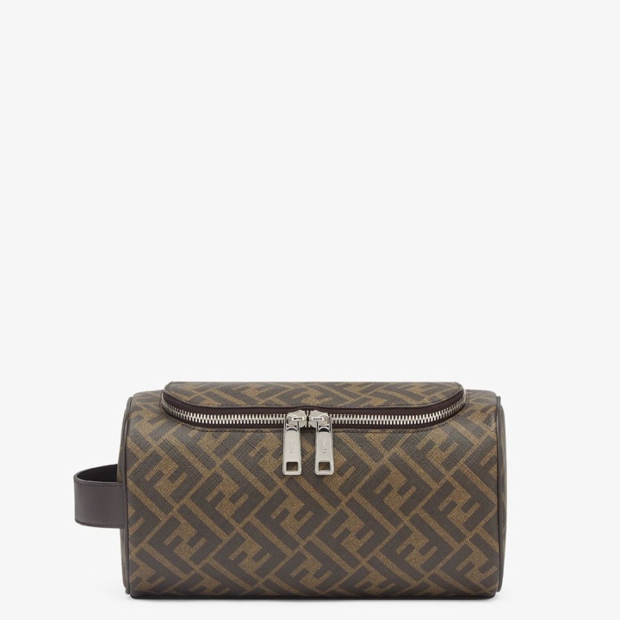 Uomo Fendi Viaggi E Lifestyle | Trousse In Tessuto Marrone