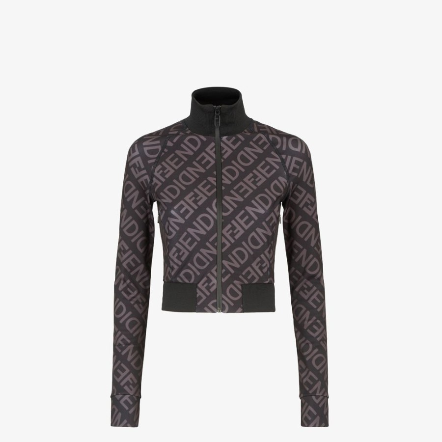 Donna Fendi Skiwear | Maglia In Tessuto Termico Nero