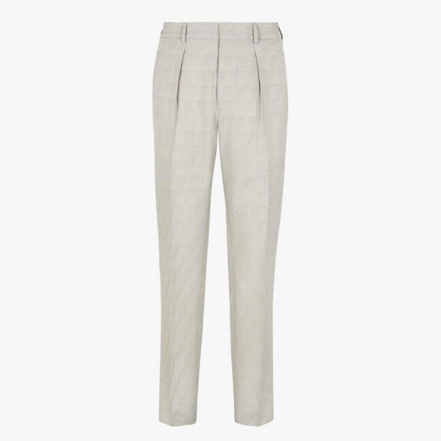 Uomo Fendi Denim E Pantaloni | Pantalone In Tessuto Jacquard Beige