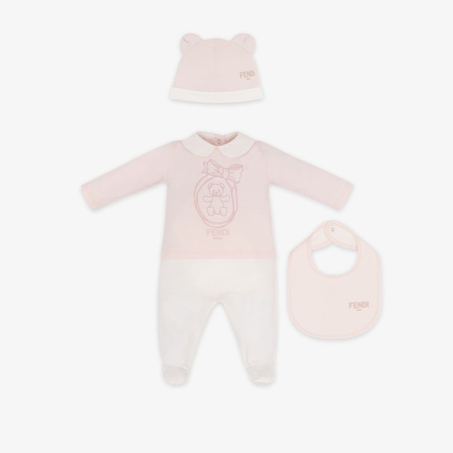 Bambini Fendi Bambina | Kit Baby In Jersey Bianco E Rosa