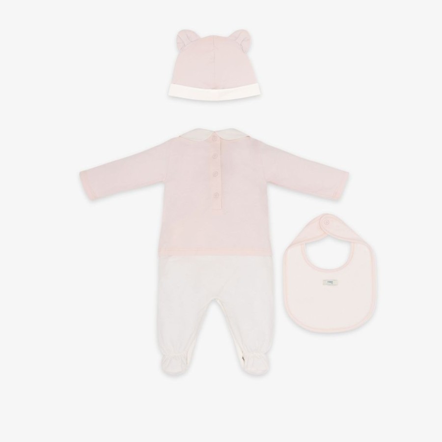 Bambini Fendi Bambina | Kit Baby In Jersey Bianco E Rosa