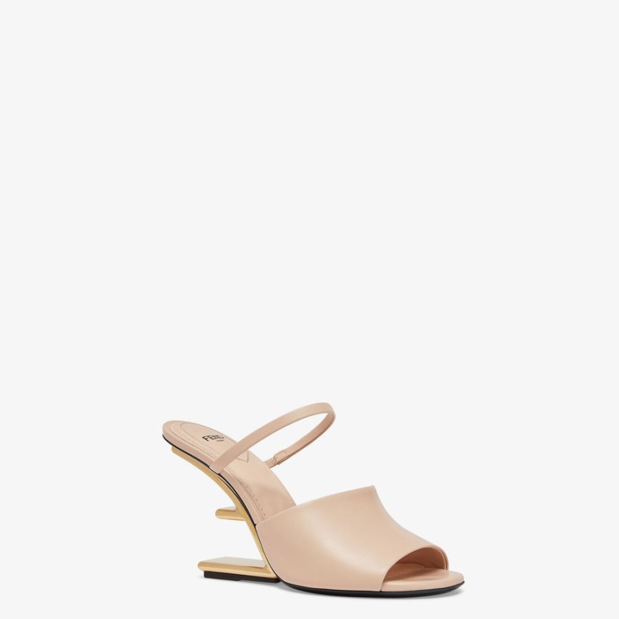 Donna Fendi Slides E Sandali | Sandalo Tacco Alto In Pelle Rosa