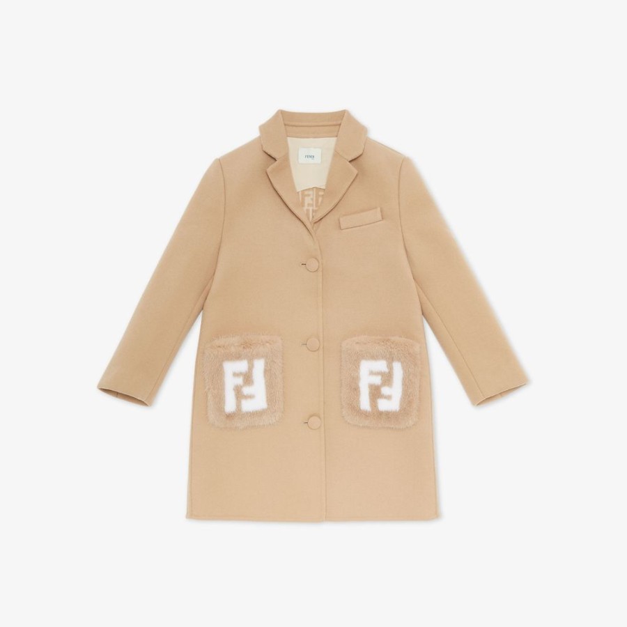 Bambini Fendi Abbigliamento | Cappotto Junior In Panno E Visone