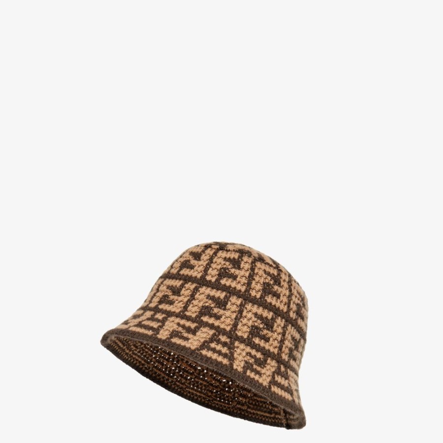 Uomo Fendi Cappelli E Guanti | Bucket In Cashmere Marrone