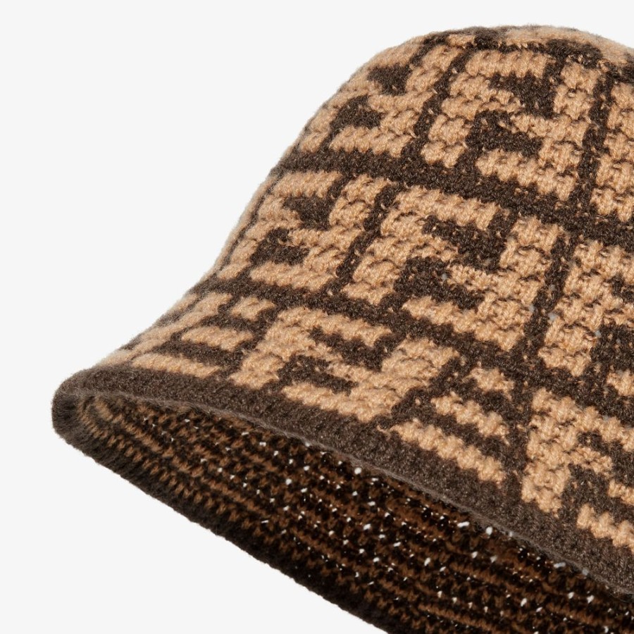 Uomo Fendi Cappelli E Guanti | Bucket In Cashmere Marrone