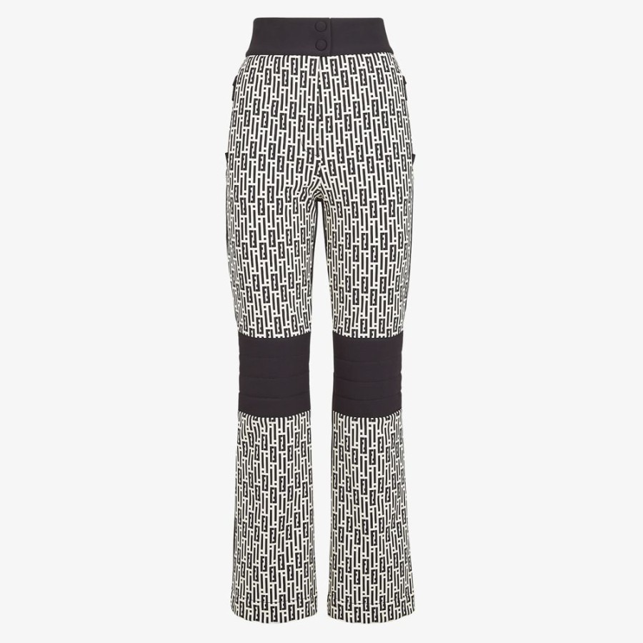 Donna Fendi Skiwear | Pantalone In Nylon Stampato Bianco E Nero