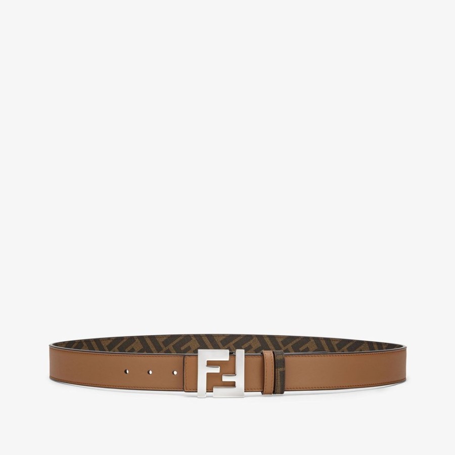 Uomo Fendi Cinture | Cintura Reversibile In Pelle Marrone