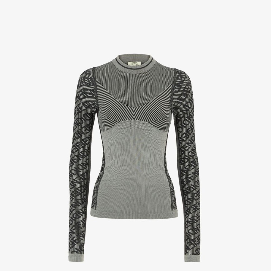 Donna Fendi Skiwear | Maglia In Tessuto Tecnico Grigio