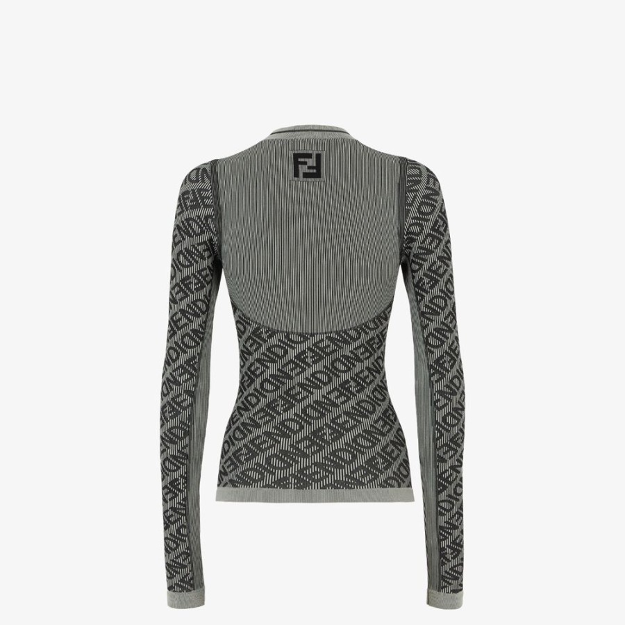 Donna Fendi Skiwear | Maglia In Tessuto Tecnico Grigio