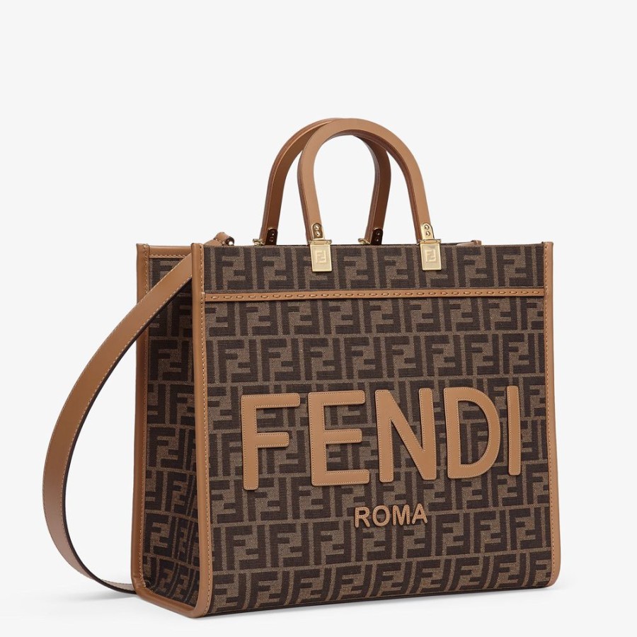 Donna Fendi Timeless | Shopper In Tessuto Jacquard Ff Marrone