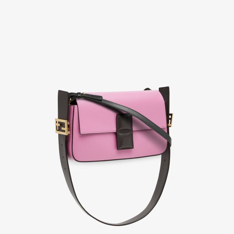 Donna Fendi Borse A Spalla E Tracolle | Borsa In Pelle Colorblock Rosa E Marrone Scuro