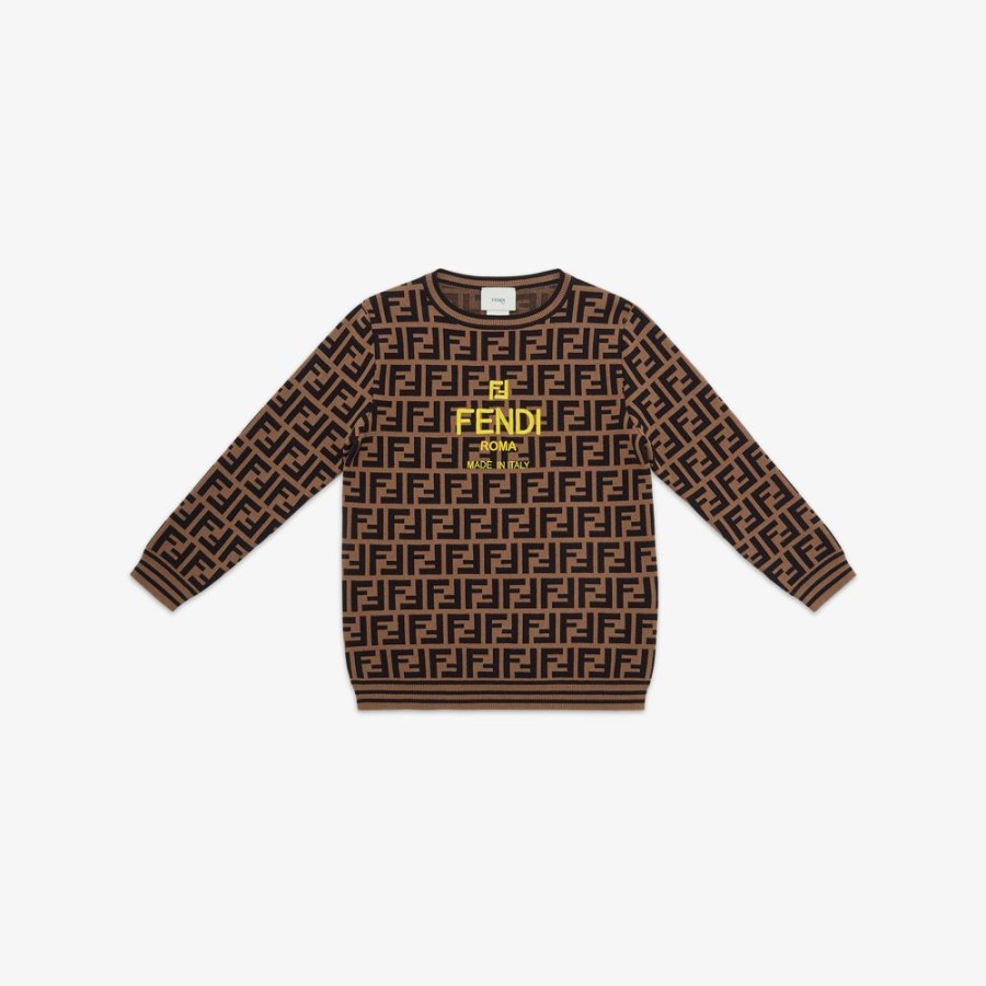 Bambini Fendi Abbigliamento | Maglione Junior In Maglia Tabacco