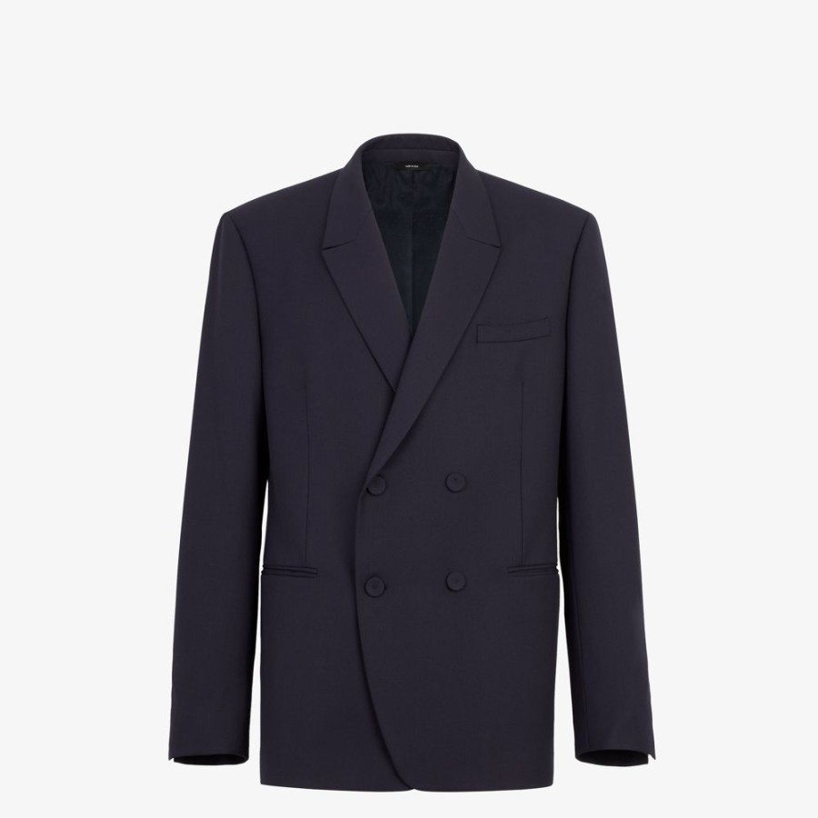 Uomo Fendi Giacche E Abiti | Blazer In Lana Blu