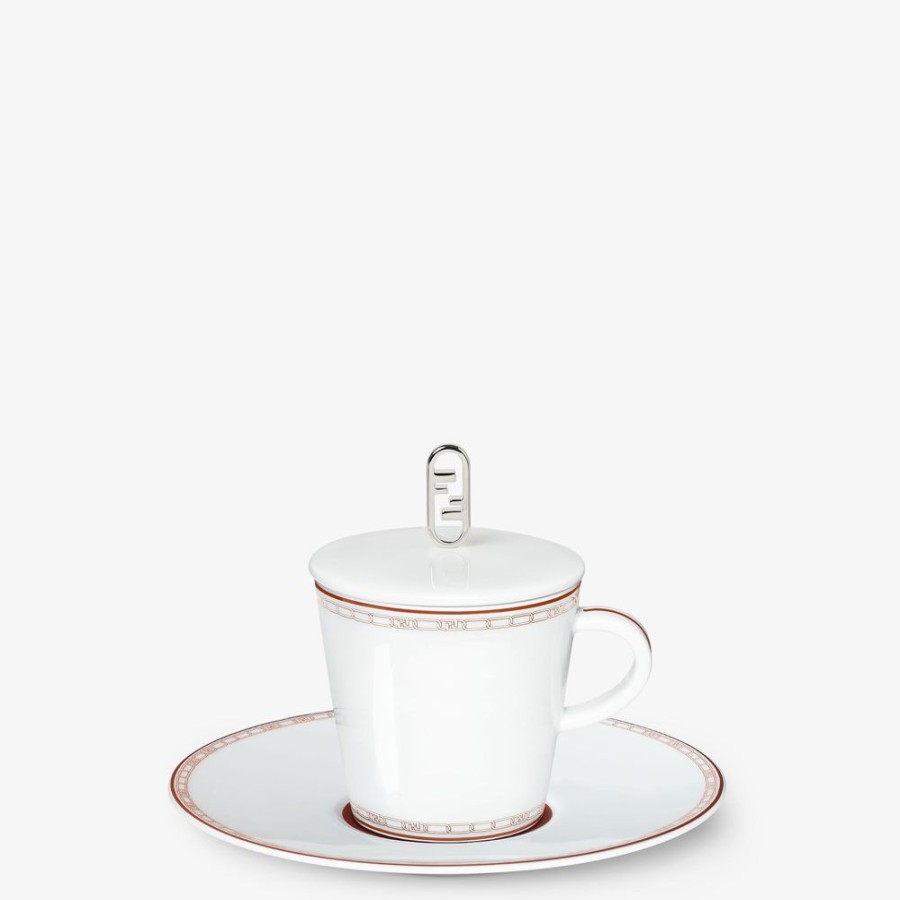 Home Decor E Lifestyle Fendi Accessori Per La Tavola | Tazza Da Te In Porcellana Bianca E Rosso Mattone