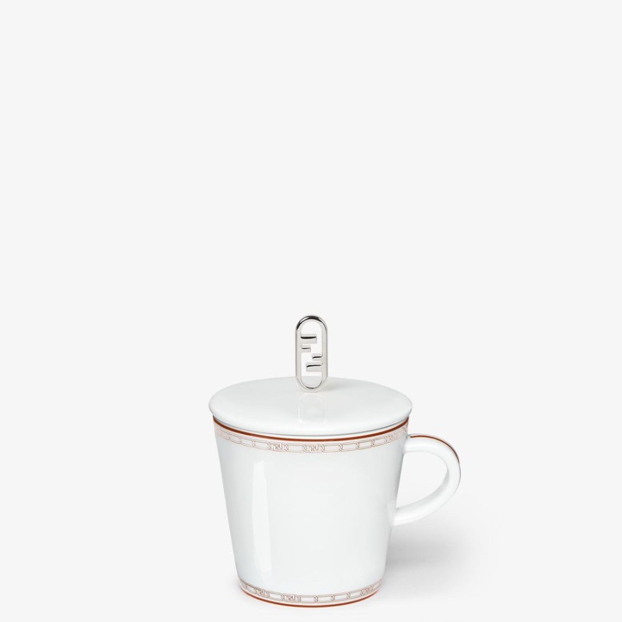 Home Decor E Lifestyle Fendi Accessori Per La Tavola | Tazza Da Te In Porcellana Bianca E Rosso Mattone