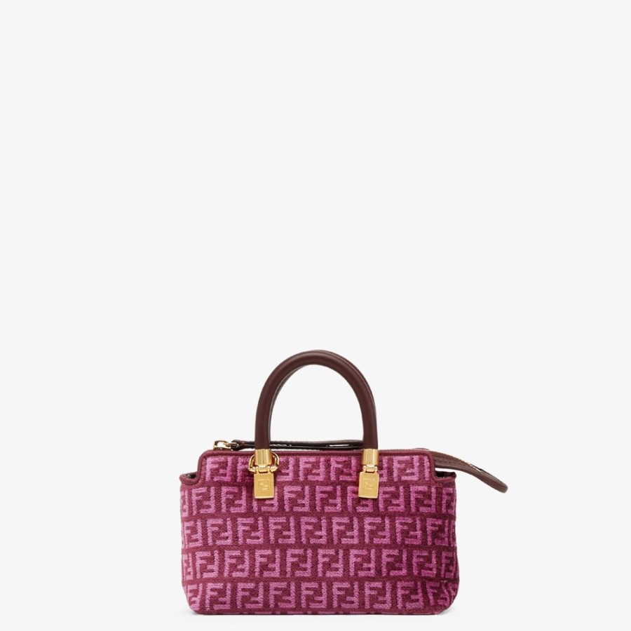 Donna Fendi Borse Mini | Pouch In Tessuto Tapestry Rosa Con Motivo Ff