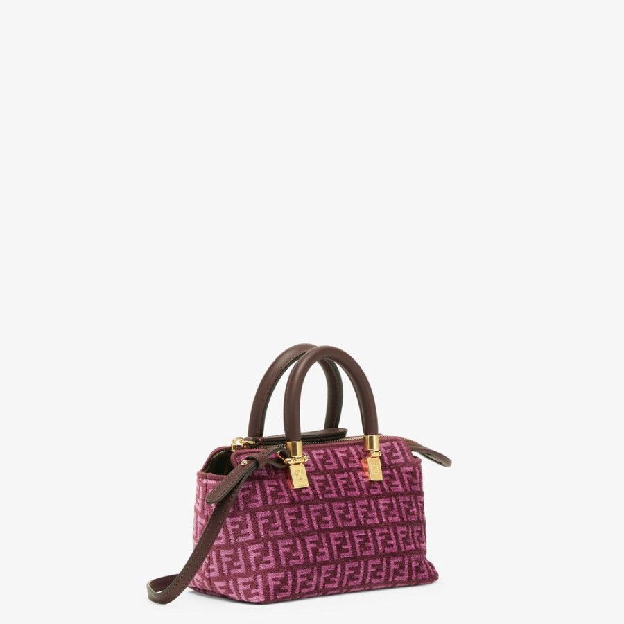 Donna Fendi Borse Mini | Pouch In Tessuto Tapestry Rosa Con Motivo Ff