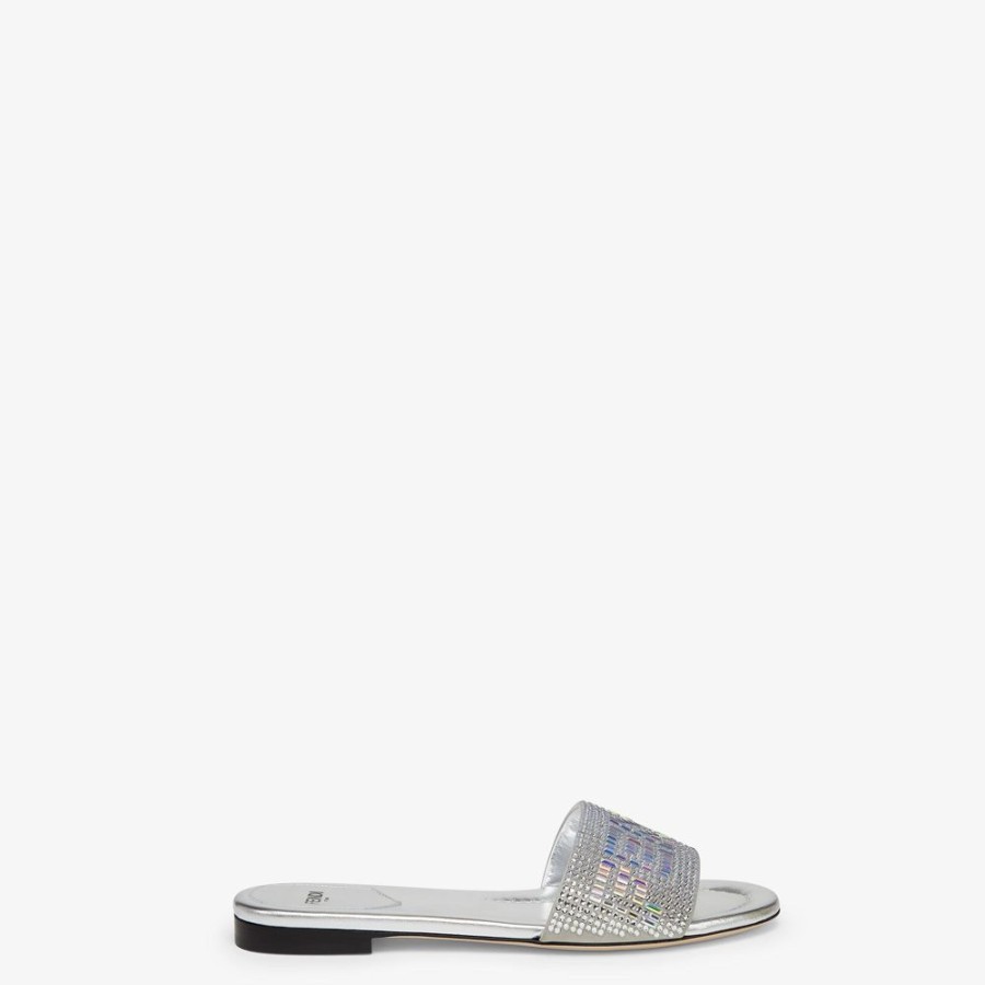 Donna Fendi Slides E Sandali | Slide In Pelle Color Argento