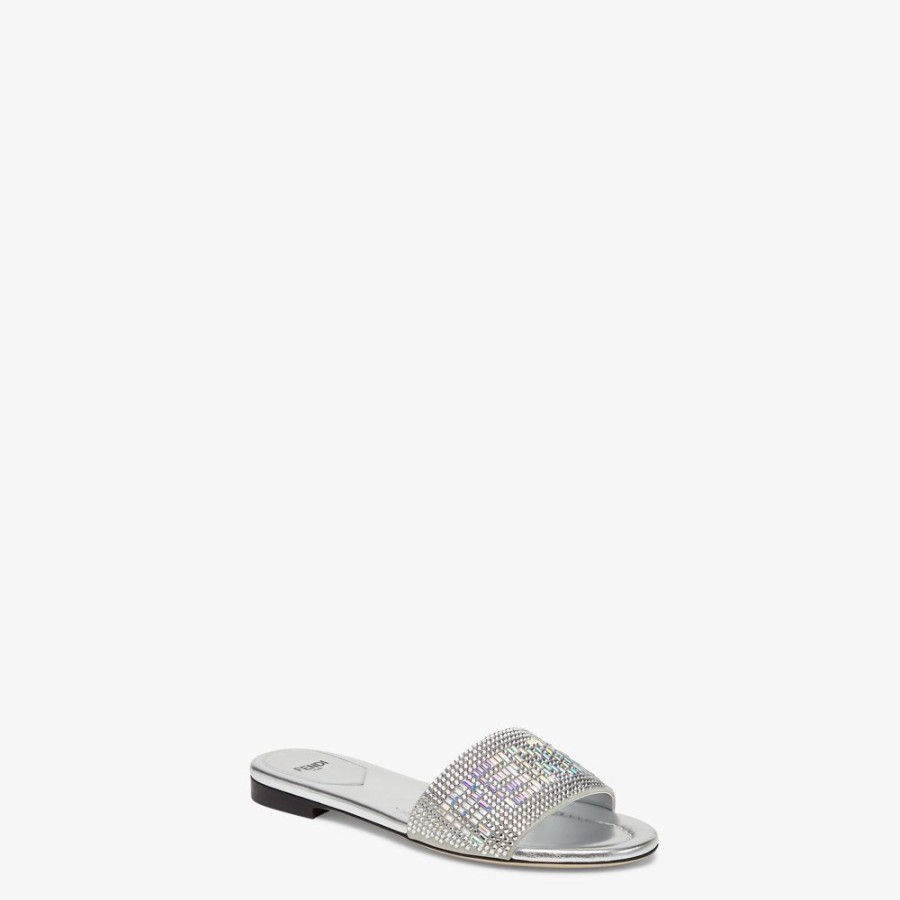 Donna Fendi Slides E Sandali | Slide In Pelle Color Argento