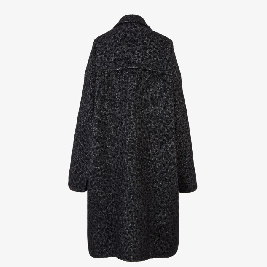 Donna Fendi Cappotti E Capispalla | Cappotto In Lana Animalier Nero