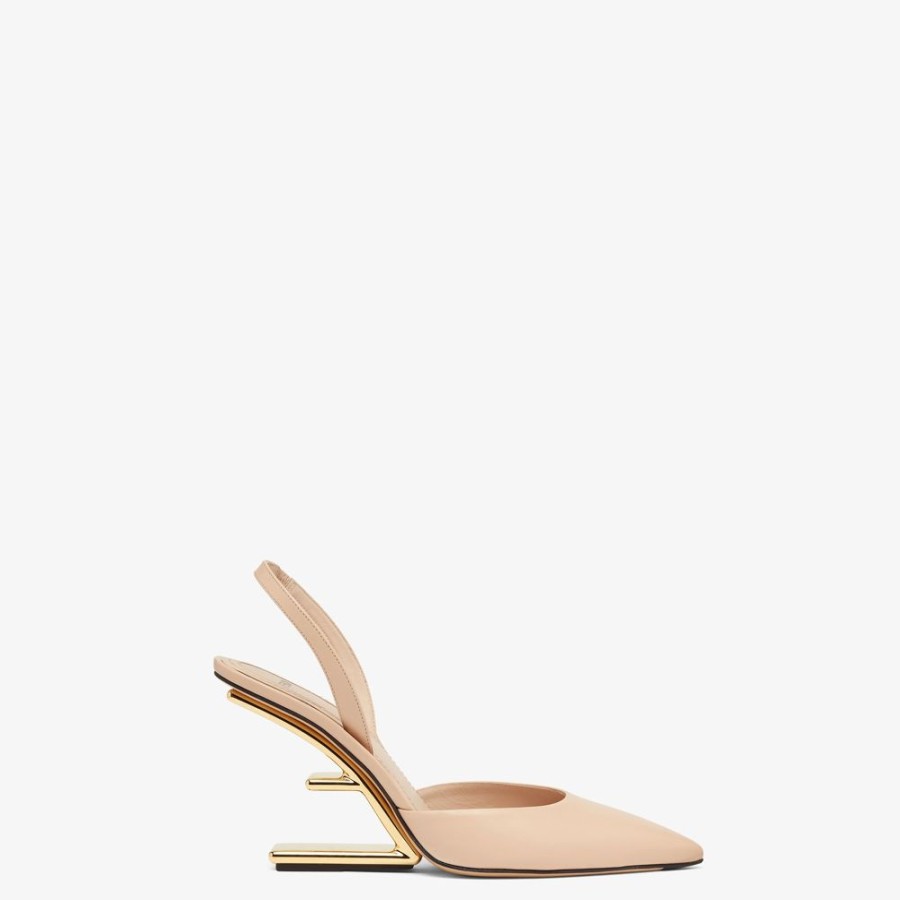 Donna Fendi Decollete | Slingback Tacco Alto In Pelle Rosa Chiaro