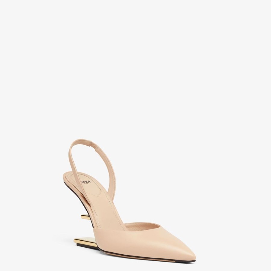 Donna Fendi Decollete | Slingback Tacco Alto In Pelle Rosa Chiaro