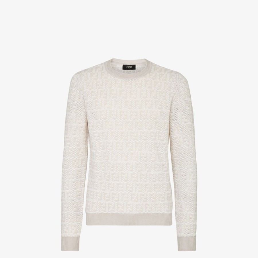 Uomo Fendi Maglieria | Pullover In Maglia Ff Beige