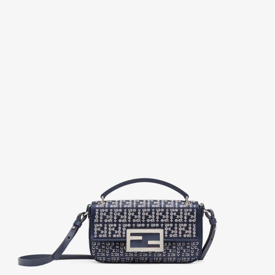 Donna Fendi Borse Mini | Pouch In Raso Blu Notte Con Cristalli