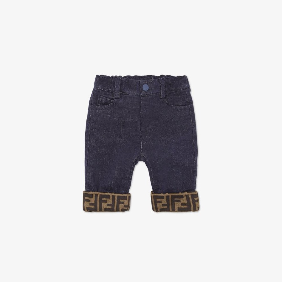 Bambini Fendi Bambina | Pantalone Baby In Denim E Bordi Con Logo Ff