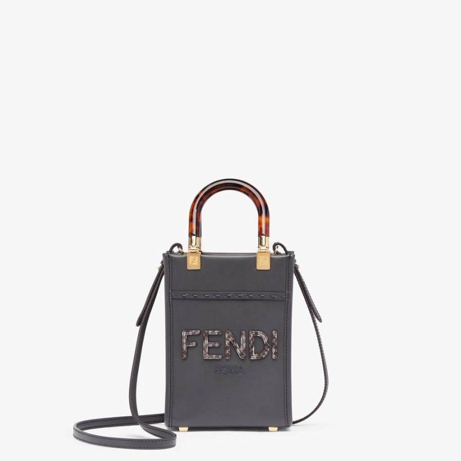 Donna Fendi Pelli Pregiate | Minibag In Pelle Grigio Scuro Ed Elaphe