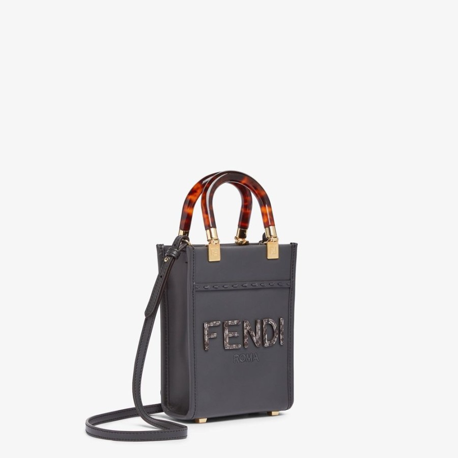 Donna Fendi Pelli Pregiate | Minibag In Pelle Grigio Scuro Ed Elaphe