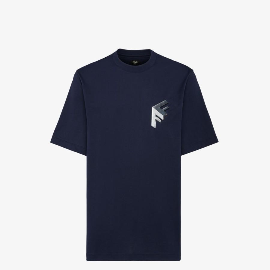 Uomo Fendi T-Shirt E Polo | T-Shirt In Jersey Blu