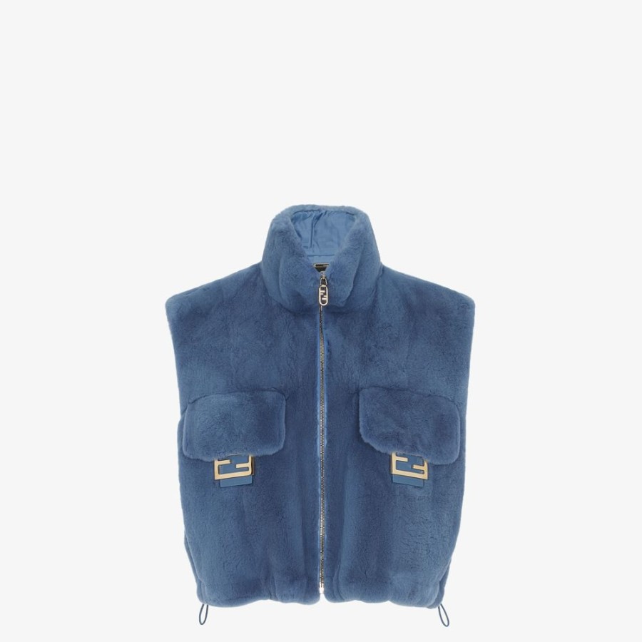 Donna Fendi Cappotti E Capispalla | Gilet In Visone Blu