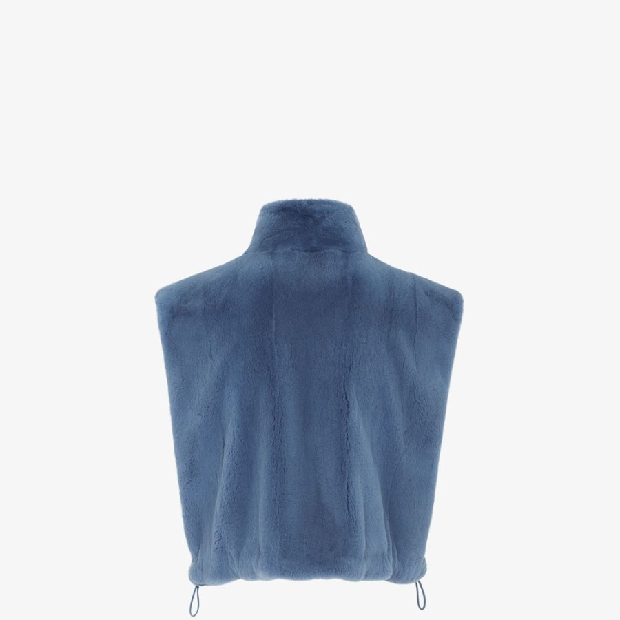 Donna Fendi Cappotti E Capispalla | Gilet In Visone Blu