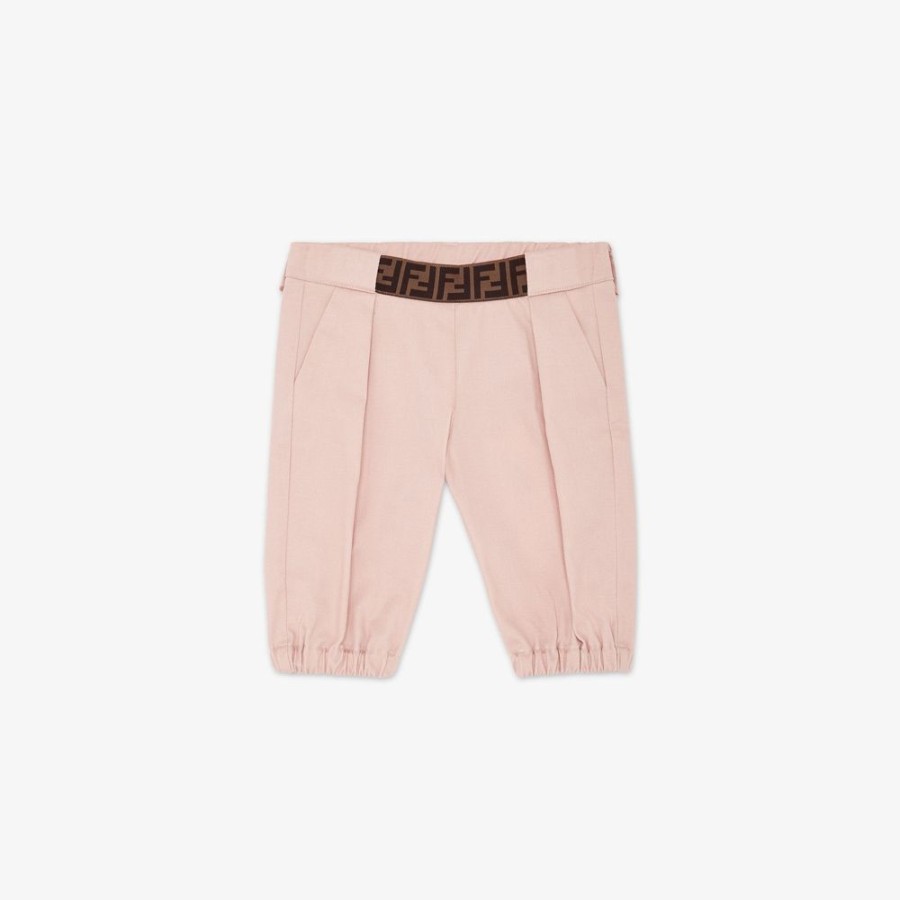 Bambini Fendi Bambina | Pantaloni In Cotone Rosa Con Dettaglio Del Logo