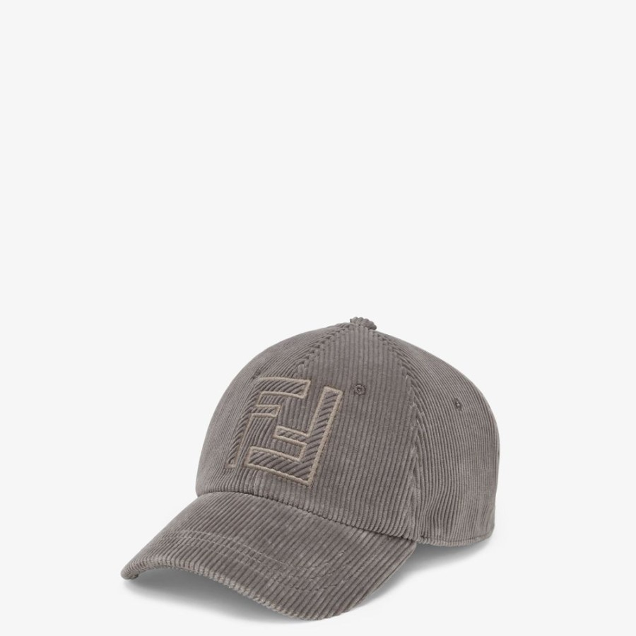 Uomo Fendi Cappelli E Guanti | Baseball Cap In Velluto Grigio